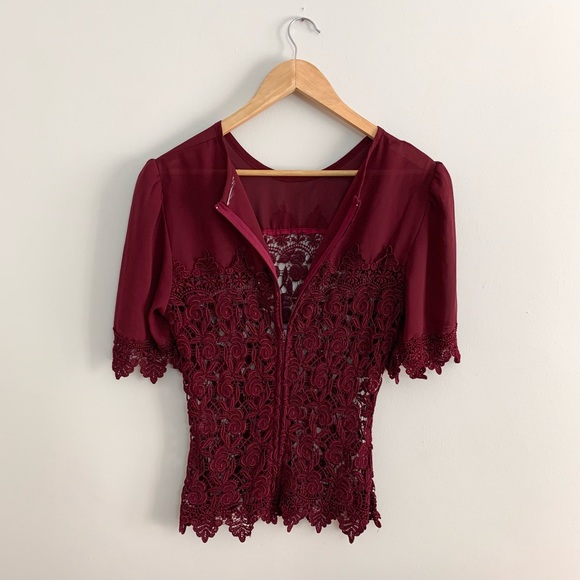 Cranberry Sheer Crochet Lace Blouse Top (XS-M) - Picture 8 of 8